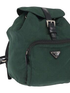 PRADA Backpack Nylon Green Silver Auth ki6395